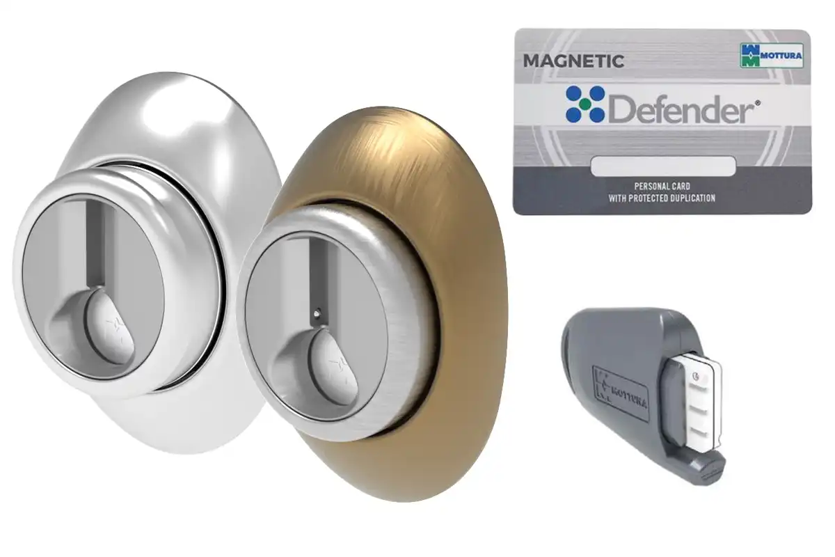 Serratura con cilindro MyKey e Defender magnetico Project Mottura: tecnologia antifurto invisibile.