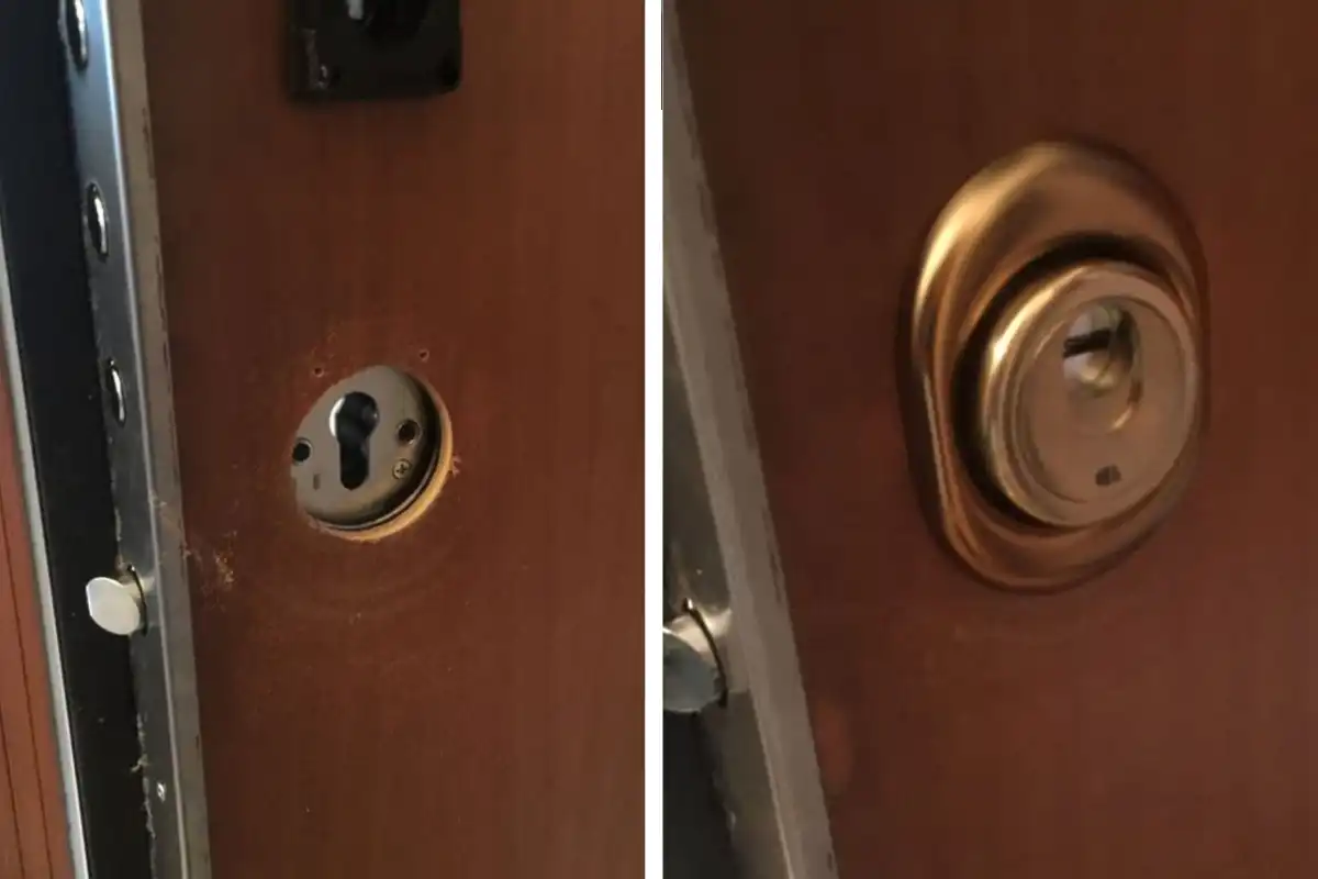 Porta blindata prima e dopo il montaggio della serratura a Torino